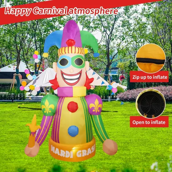 [2025 New] 8FT Huge Clown Inflatable, Mardi Gras Inflatable Decoration Decorations, Build-in LED Lights,Mardi Gras Blow up Outdoor Yard Decorations for Party, Indoor Home Celebration Garden Lawn {5}