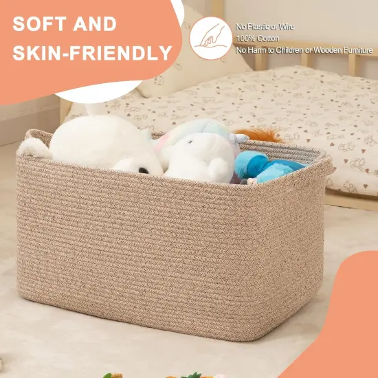 Large Storage Basket, Cotton Rope Woven Blanket Basket, Toy Storage for Baby Room, Living Room, Brown {4}