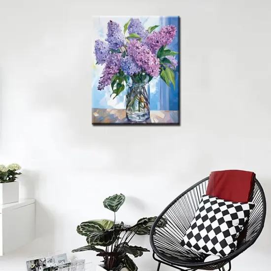 Paint by Number Blue Lilac in a Glass Vase Flowers DIY Painting On Canvas with Brushes Acrylic Paints Graffiti Paint by Numbers for Adults Kids Students Beginner 16x20 Inch（Without Frame） {3}