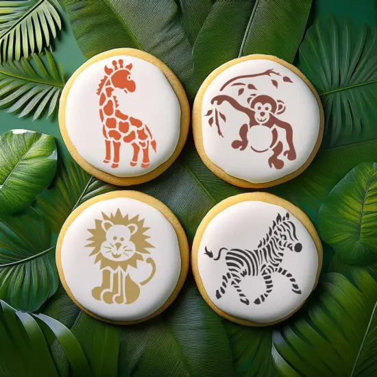 Jungle Animals Cookie Stencil Set | C787 by Designer Stencils | Cookie Decorating Tools | Baking Stencils for Royal Icing, Airbrush, Dusting Powder | Reusable Plastic Food Grade Stencil for Cookies | Easy to Use & Clean Cookie Stencil {4}