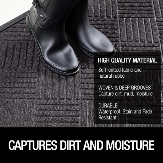 Front Door Mat Outside Entrance, Indoor Outdoor Low Profile Rubber Doormat, Waterproof Heavy Duty Patio Mat, Fade Resistant, Easy Clean All-Weather Durable, Small 17x29.5 inch Grey Striped {2}