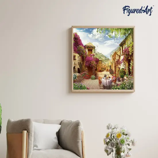 Figured'Art Paint by Numbers for Adults with Frame Breakfast in a Mediterranean village 16"x20" - Craft Art Painting DIY Kit Canvas Already Stretched on a Wooden Frame {4}