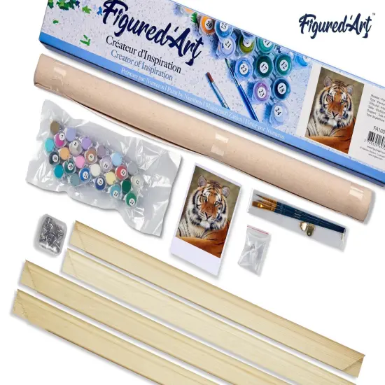 Figured'Art Paint by Numbers Kit for Adults Tiger Look 16"x20" - Craft Art Painting Rolled Canvas with DIY wooden frame {5}