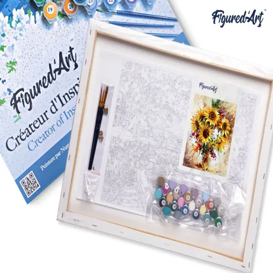 Figured'Art Paint by Numbers Kit for Adults with Frame Pretty Sunflowers 16"x20" - Craft Art Painting DIY Kit Canvas Already Stretched on a Wooden Frame {5}