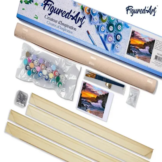 Figured'Art Paint by Numbers Kit for Adults Cliff and Waves 16"x20" - Craft Art Painting Rolled Canvas with DIY wooden frame {5}