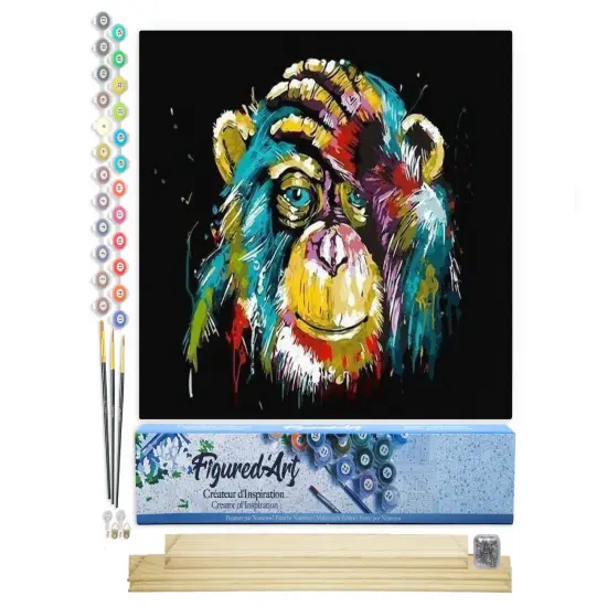 Figured'Art Paint by Numbers for Adults Baboon Pop Art 16"x20" - Craft Art Painting Rolled Canvas with DIY wooden frame {1}