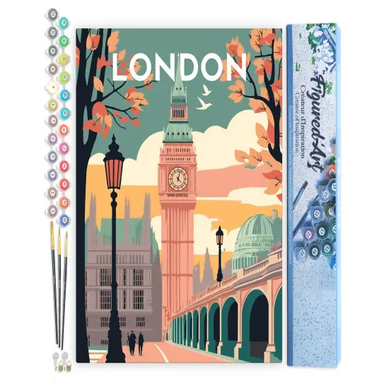 Figured'Art Paint by Numbers for Adults Travel Poster London 2 16"x20" - Craft Art Painting DIY Kit Rolled Canvas without frame {1}
