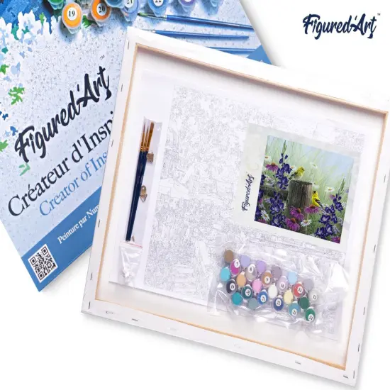 Figured'Art Paint by Numbers Kit for Adults with Frame Goldfinch Birds 16"x20" - Craft Art Painting DIY Kit Canvas Already Stretched on a Wooden Frame {5}