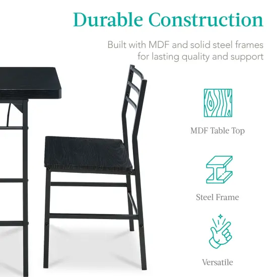 Best Choice Products 3-Piece Modern Dining Set, Square Table & Chairs Set w/ Steel Frame, Built-In Storage Rack Black/Black {6}