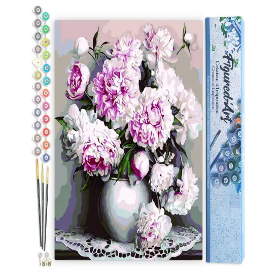 Figured'Art Paint by Numbers Kit for Adults Vase of Peonies 16"x20" - Craft Art Painting DIY Kit Rolled Canvas without frame {1}