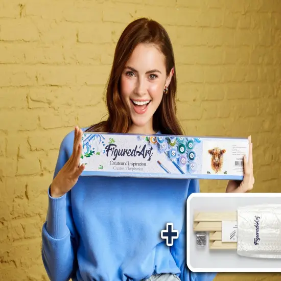 Figured'Art Paint by Numbers Kit for Adults Yellow Cow 16"x20" - Craft Art Painting Rolled Canvas with DIY wooden frame {2}