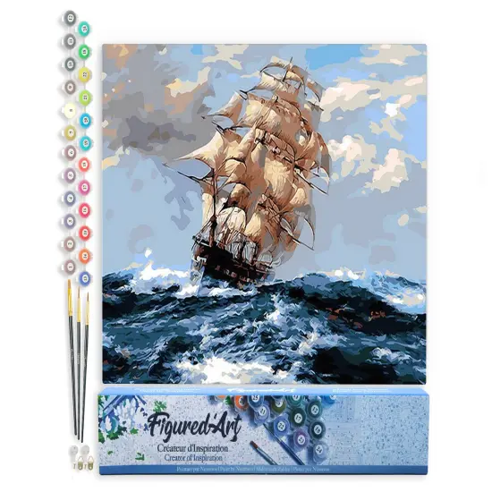 Figured'Art Paint by Numbers Kit for Adults Sailboat and Storm 16"x20" - Craft Art Painting DIY Kit Rolled Canvas without frame {1}