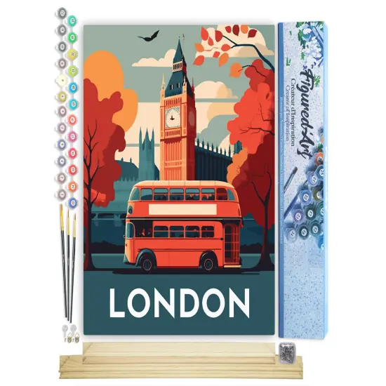 Figured'Art Paint by Numbers for Adults Travel Poster London 16"x20" - Craft Art Painting Rolled Canvas with DIY wooden frame {1}