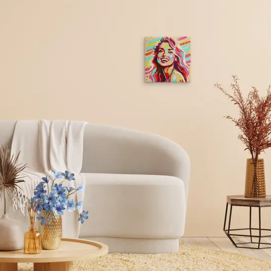 Figured'Art Mini Paint by Numbers Kit for Adults with Frame Blonde Bombshell Pop Art Small format 8"x8" - Craft Art Painting DIY Canvas Already Stretched on a Wooden Frame {2}