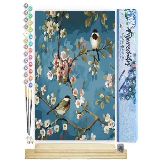 Figured'Art Paint by Numbers Kit for Adults Flowers and Birds 16"x20" - Craft Art Painting Rolled Canvas with DIY wooden frame {1}