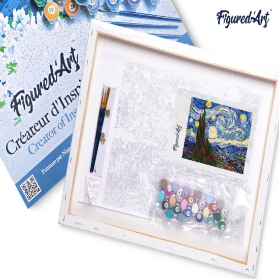 Figured'Art Paint by Numbers for Adults with Frame Van Gogh Starry Night 16"x20" - Craft Art Painting DIY Kit Canvas Already Stretched on a Wooden Frame {5}