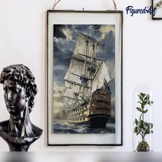 Figured'Art Paint by Numbers Kit for Adults Ocean Galleon 16"x20" - Craft Art Painting Rolled Canvas with DIY wooden frame {4}