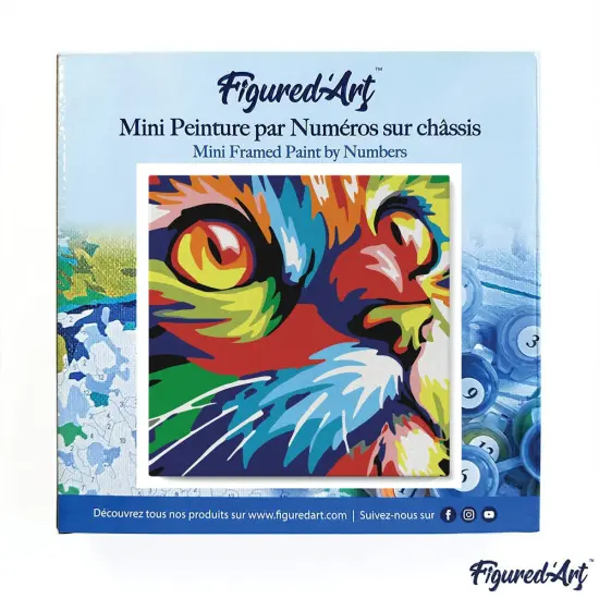 Figured'Art Mini Paint by Numbers Kit for Adults with Frame Feline Pop Art Small format 8"x8" - Craft Art Painting DIY Canvas Already Stretched on a Wooden Frame {3}