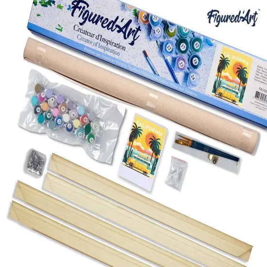 Figured'Art Paint by Numbers for Adults Travel Poster California 16"x20" - Craft Art Painting Rolled Canvas with DIY wooden frame {5}