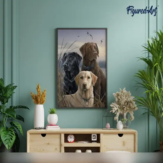 Figured'Art Paint by Numbers Kit for Adults Labrador Trio 16"x20" - Craft Art Painting Rolled Canvas with DIY wooden frame {4}