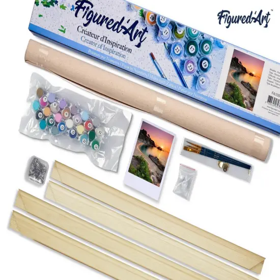 Figured'Art Paint by Numbers Kit for Adults Quiet Beach at Dusk 16"x20" - Craft Art Painting Rolled Canvas with DIY wooden frame {5}