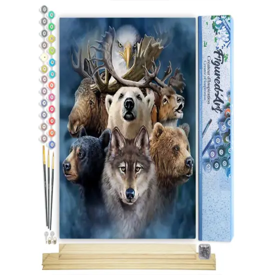 Figured'Art Paint by Numbers Kit for Adults Forest Animals 16"x20" - Craft Art Painting Rolled Canvas with DIY wooden frame {1}