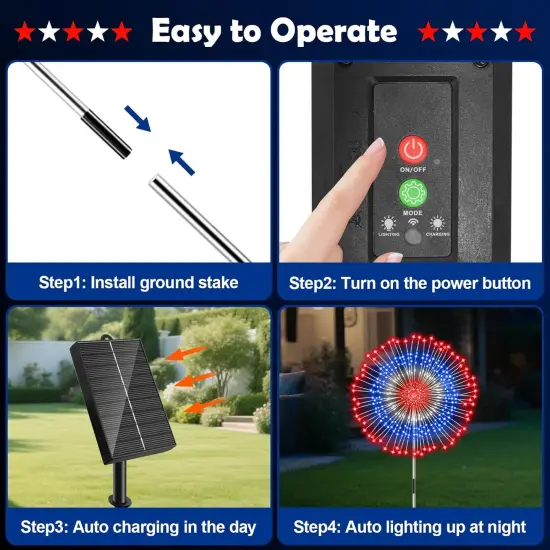4th of July Decorations Fireworks Solar Lights Outdoor 4 Pack {5}