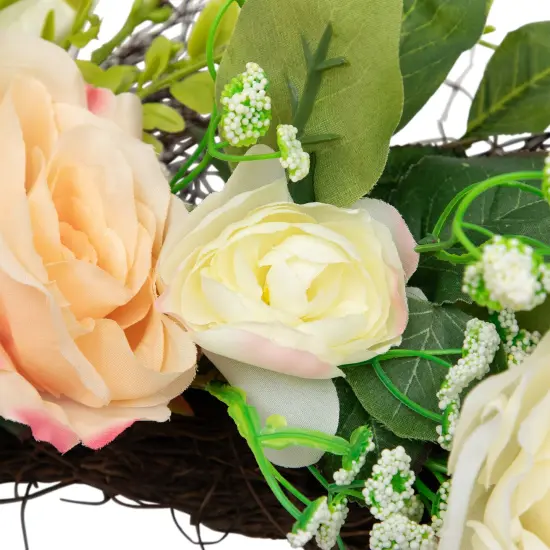 Northlight Rose and Foliage Artificial Spring Wreath - 24-Inch, Unlit Green {7}