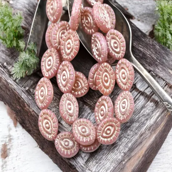 *10* 14x11mm Platinum Washed Dusty Pink Mystic Eye Beads {5}