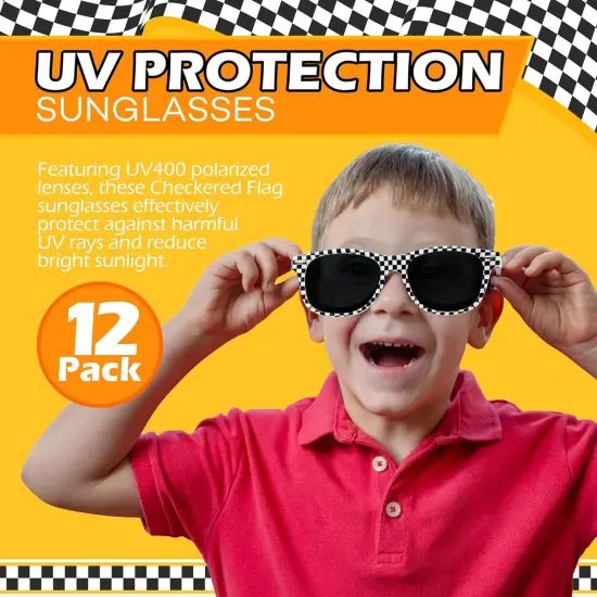 4E's Novelty 6 Pack Kids Race Car Checkered Sunglasses Bulk with UV400 Protection - Ideal for Race Car Theme Birthday Decor {3}