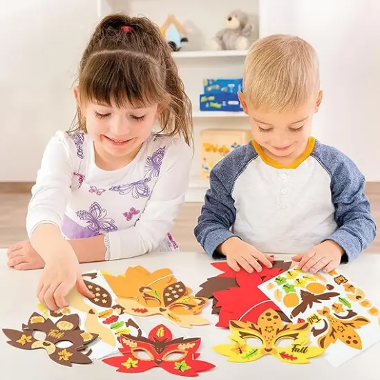16Pcs Fall Maple Leaf Mask Craft Kits for Kids Make Your Own Foam Woodland Animal {4}