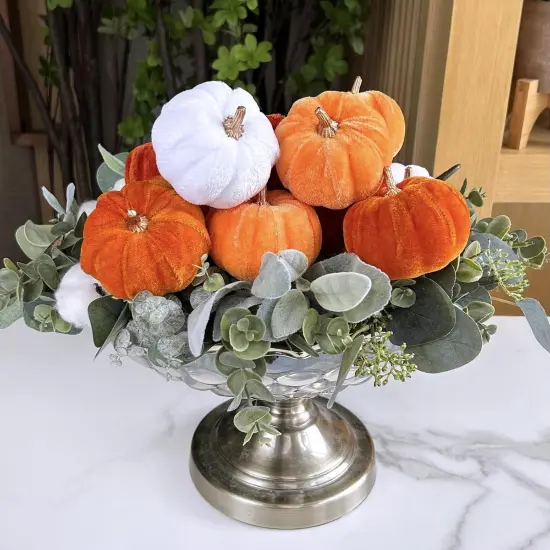 12 Pcs Assorted Velvet Pumpkins Table Centerpiece {5}