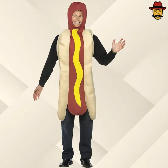 Adult Hot Dog Costume Funny Food Foam Tunic with Mustard Halloween Party Outfit {1}