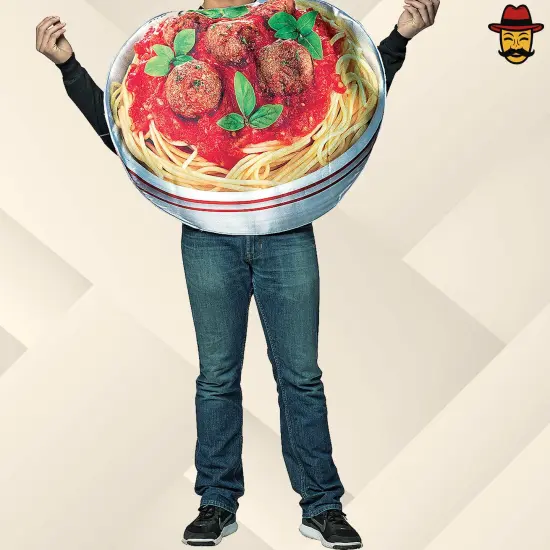 Spaghetti and Meatballs Adult Costume Halloween Food Tunic Chef Hat Funny Group Party Outfit {3}