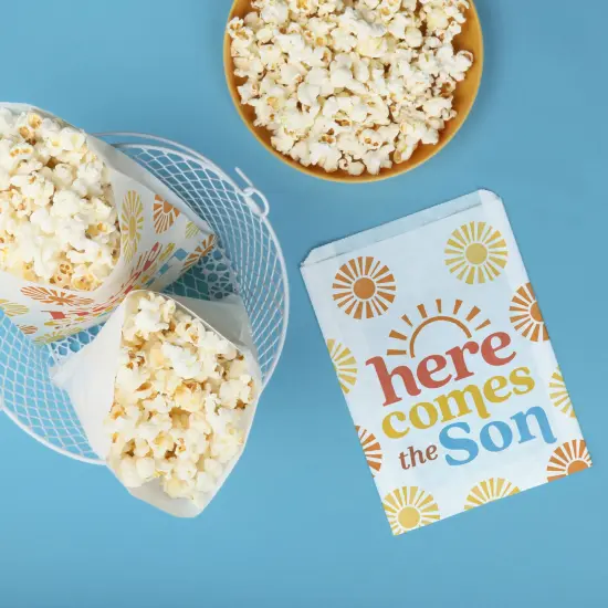 Big Dot of Happiness Here Comes the Son Paper Treat Bags, Boho Individual Candy Snack Favors, Greaseproof White Sandwich Cookie Bags - 25 Count {4}