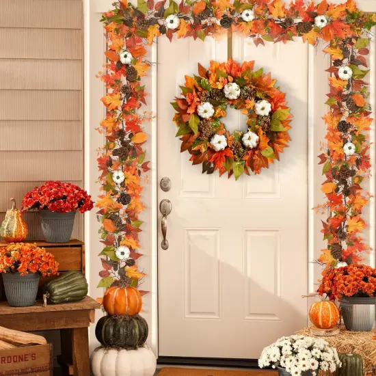 1 PACK - 6 FT Fall Garland with White Gilded Pumpkins {4}