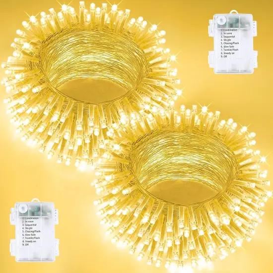 2 Pack String Lights Battery Operated with Timer - 66FT, 200 LED (Warm White) {1}