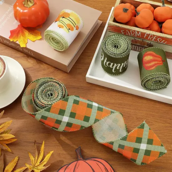 4 Rolls Fall Pumpkin Truck Plaids Ribbon {4}
