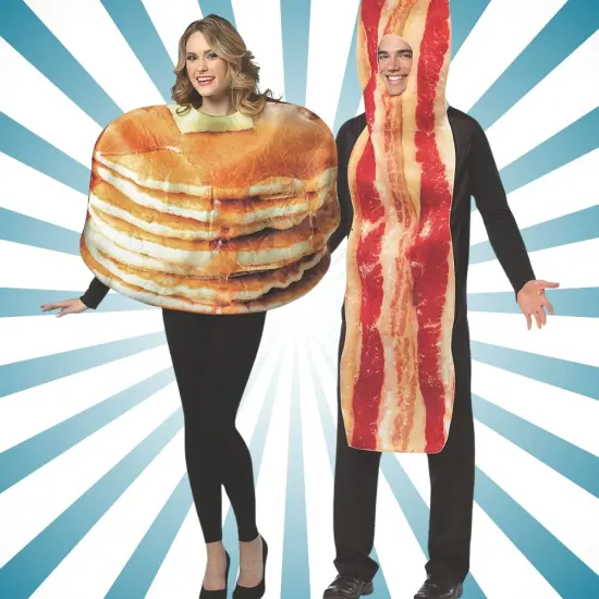 Pancake and Bacon Slice Couples Costume Set Breakfast Food Tunics Funny Halloween Party Outfit {2}