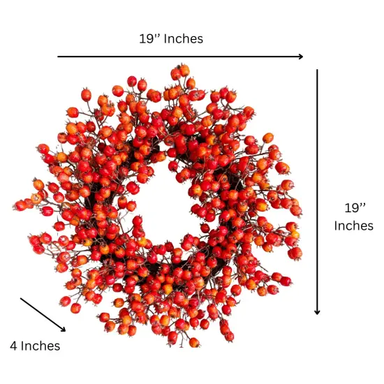 Faux Orange Berry Wreath 19'' Christmas Holiday Winter Fall Autumn Decor {3}