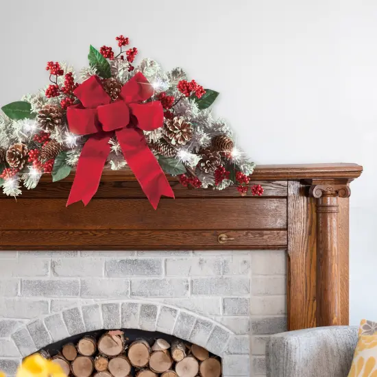 Collections Etc LED Holiday Frosted Pine Floral Swag {5}