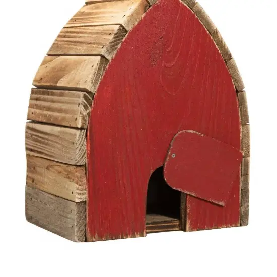 Washed Red Iron and Solid Wood Vintage Hanging Birdhouse with Metal Roof {4}