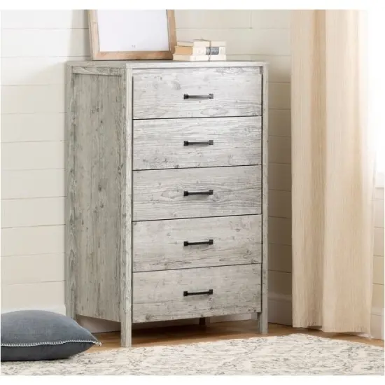 Modern Washed Pine 5 Drawer Storage Chest Tall Bedroom Organizer {2}