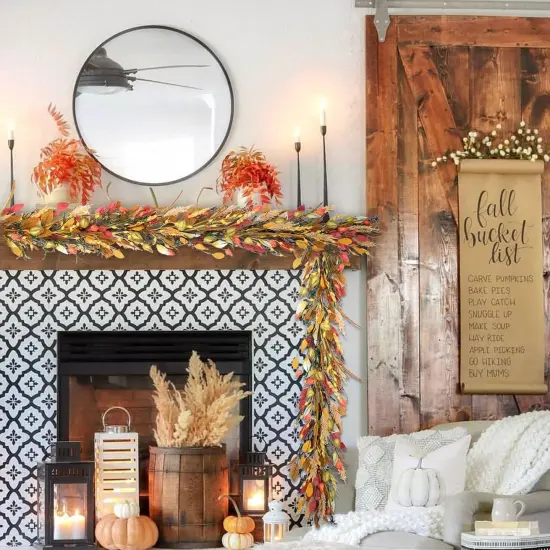 Fall Garland Artificial Eucalyptus Garland with Flowers {5}