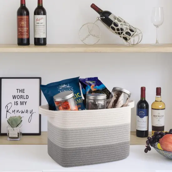 Storage Baskets for Organizing, Woven Baskets for Shelves, Rectangle Decorative Organizer for Storage Clothes, Toy, Books, Towels Nursery Bins 3 Pack (Gradient Grey) {3}