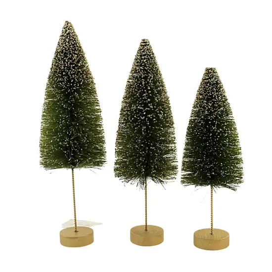 Bethany Lowe 12.5 Inch Emerald Gold Glow Bottle Brush Christmas Decorative Tree Set , Christmas Decor Glittered Green {2}