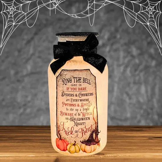 Stony Creek 6.5 Inch Hocus Pocus Small Glass Jar Lighted Halloween Lighted Glass Accent , Halloween Decor Lighted Halloween Jar Bell {4}