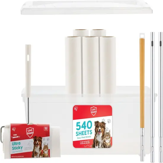 IRIS USA Extra Sticky Lint Roller, Floor Pack Comes with Storage Box, Refills, and Adjustable Wand, 90 Sheets/Roll, 540 Sheets Total {1}