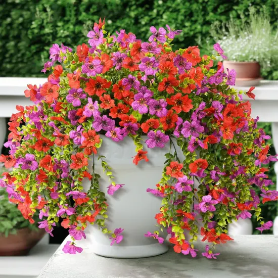 Artificial Hanging Flowers for Outdoors Spring Summer Decoration, 2PCS Silk Fake Daisy Realistic Outdoor Flowers UV Resistant Porch Patio Window Yard Decor(Purple Red) {1}