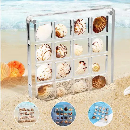 Artlunar 16 Grids Square Clear Acrylic Shadow Boxes Mini Seashell Collection Display Box Shell Display Cases {1}
